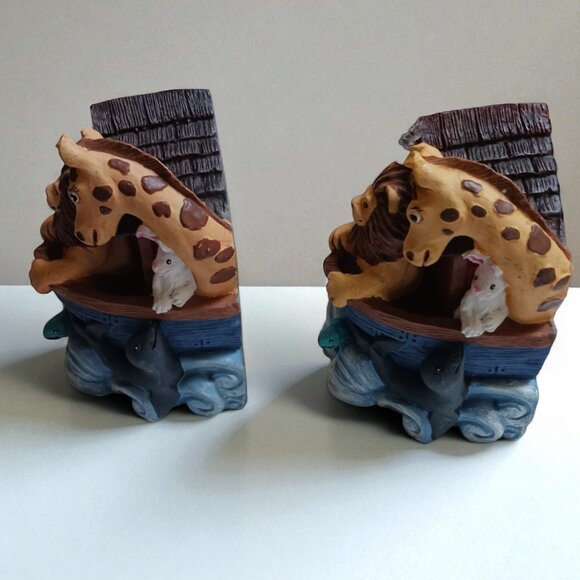 Vintage 1990s Noah's Ark Resin Bookends – Heavy Figi Graphics Set Nursery Decor - Picture 4 of 13